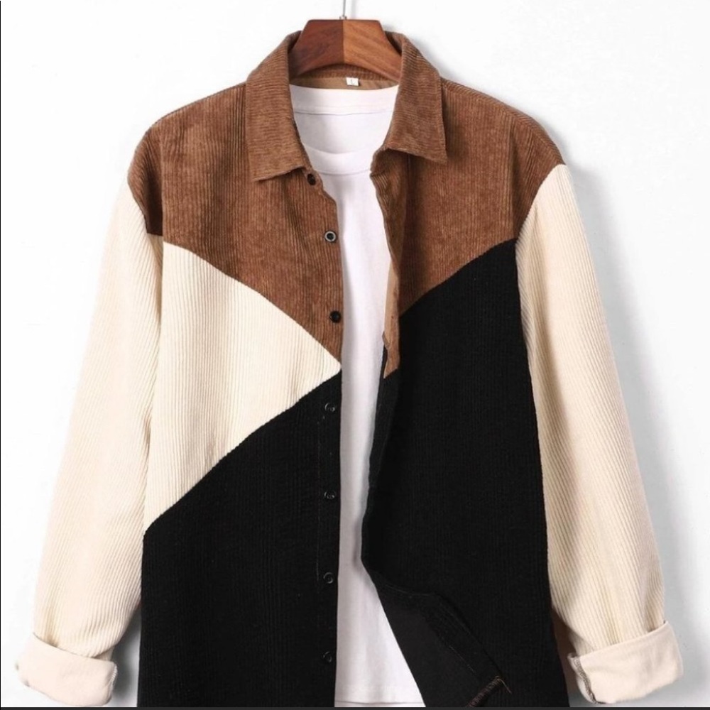 Casual Color Block Men’s Corduroy Shirt